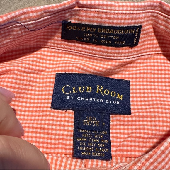 Club Room | Orange Gingham Check Button Down Shirt - Picture 3 of 3